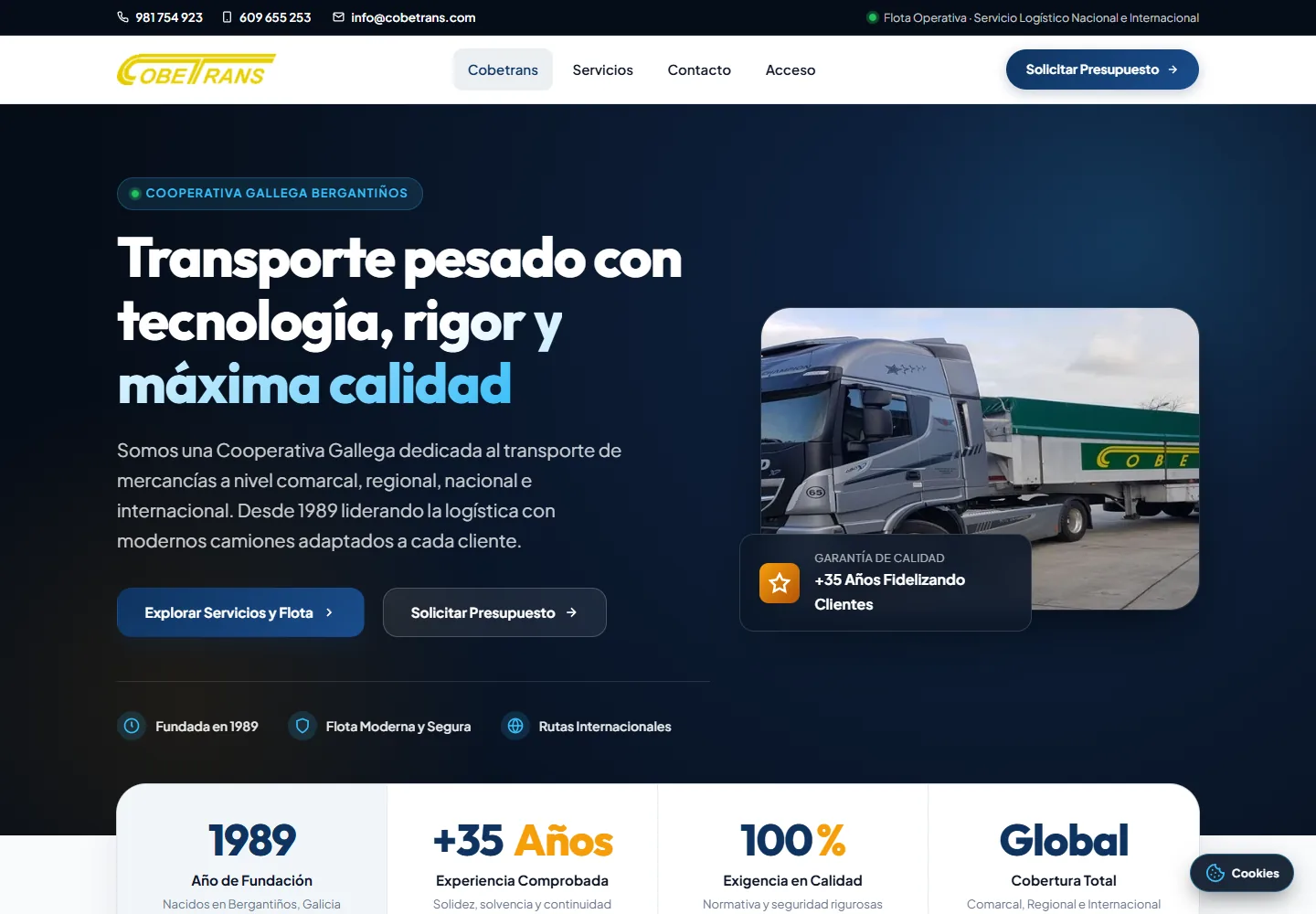 Vista de la web de Cobetrans