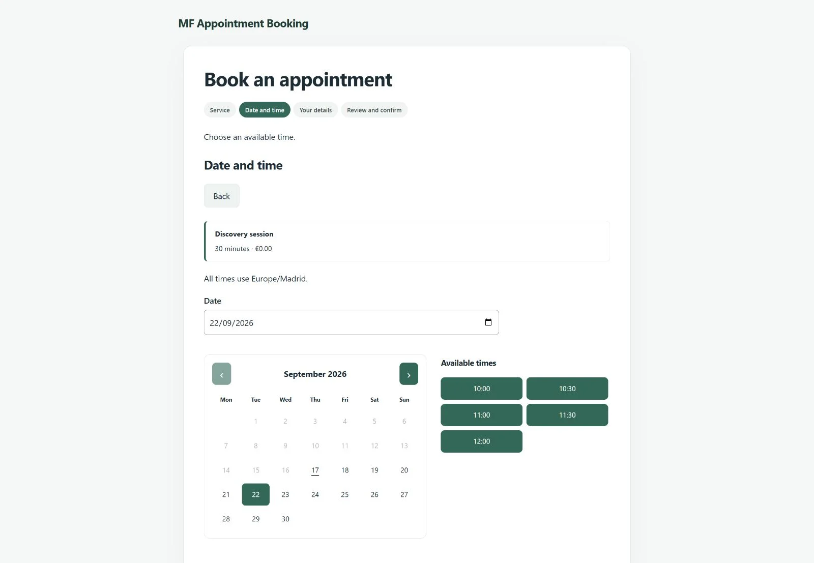 MF Appointment Booking — vista 6